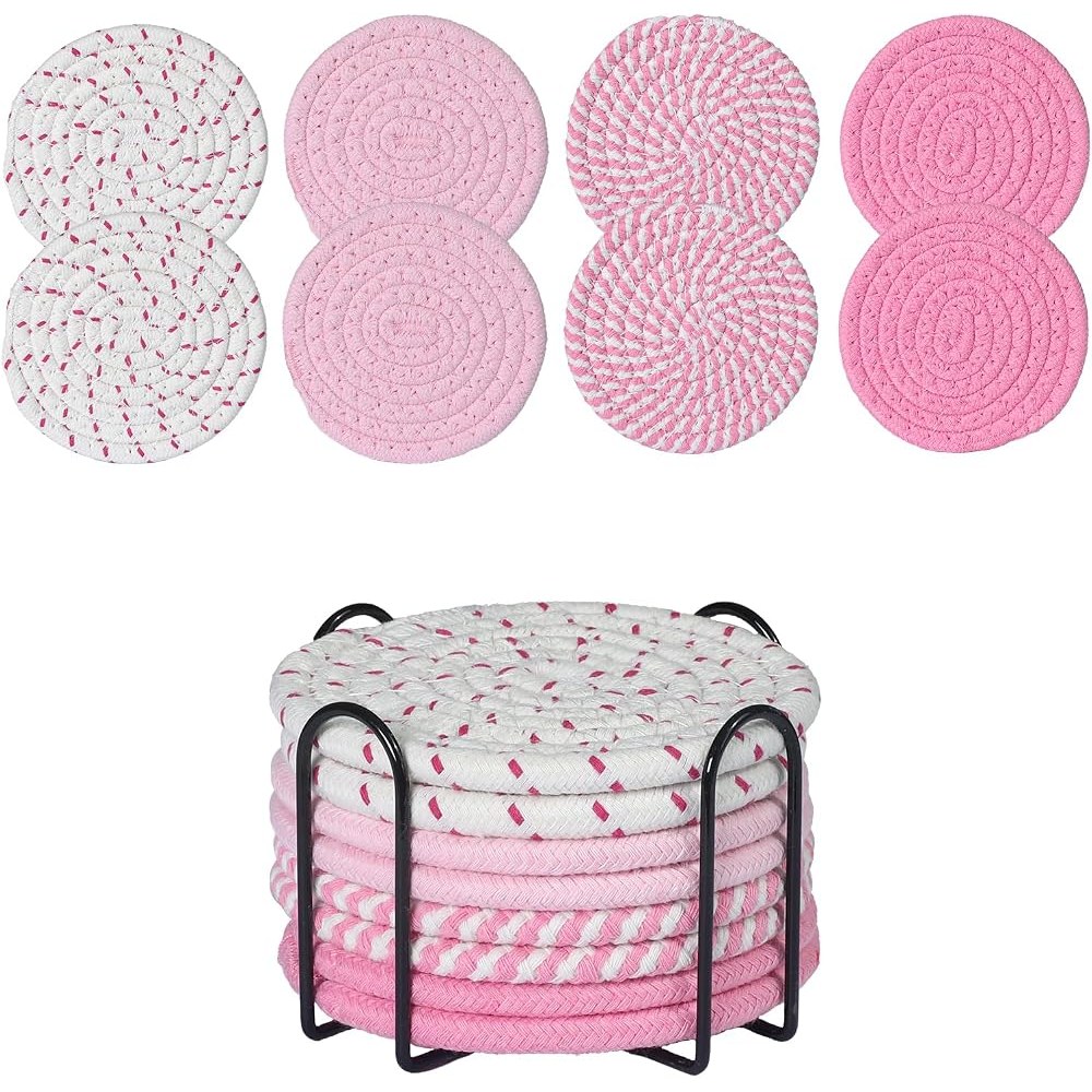 Gewebte Baumwoll-Untersetzer mit Halter, 8er-Set