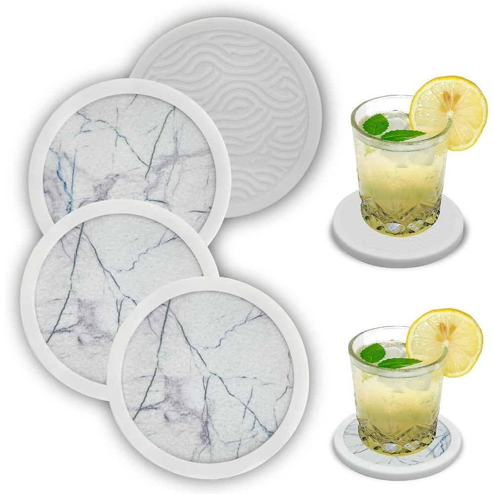 Silikon-Untersetzer in Marmor-Optik, beidseitig, 4er-Set