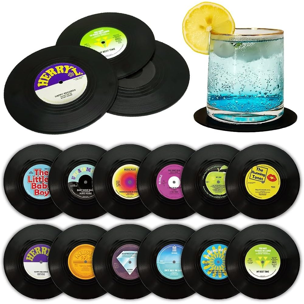 Untersetzer im Vinyl-Schallplatten-Design, 12er-Set